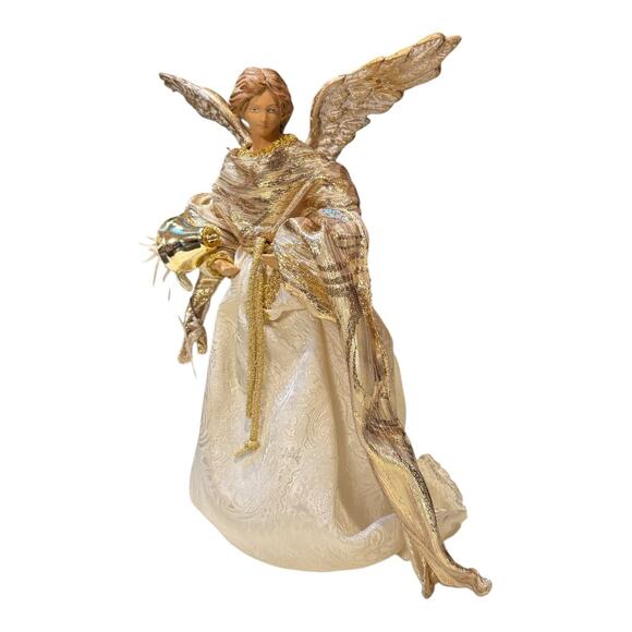 Vintage 14 Inch Beautiful Ornate Gold Angel Christmas Holiday Tree Topper - Picture 1 of 11